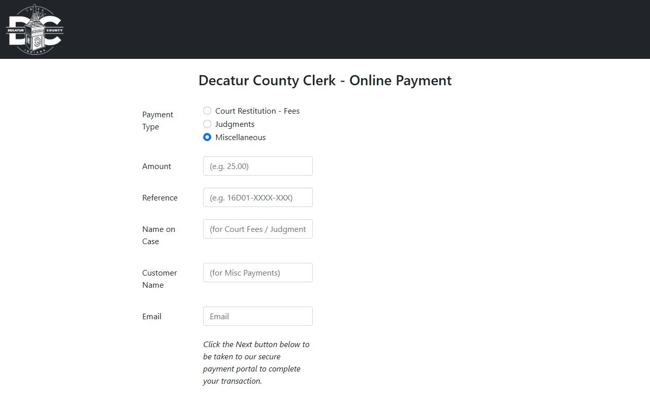 Decatur County Clerk online court payment form