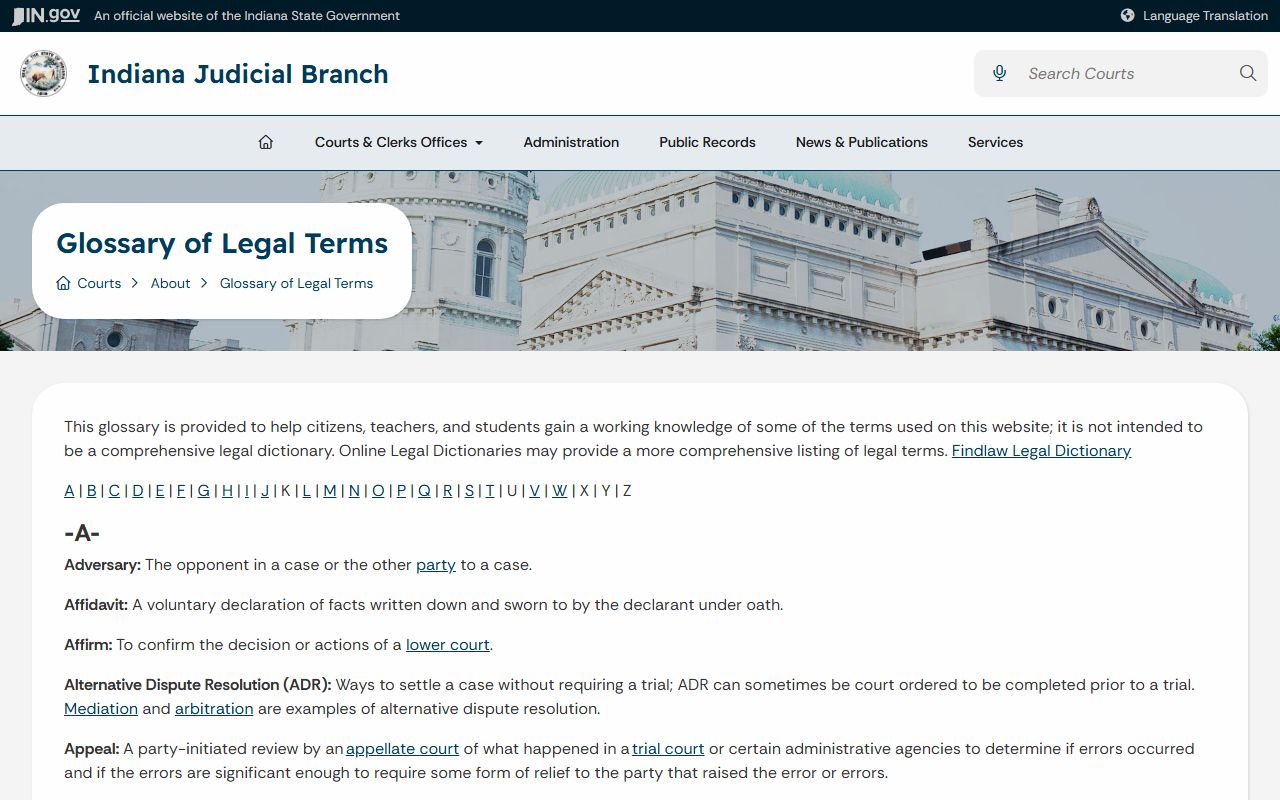 Decatur County court records Indiana legal glossary