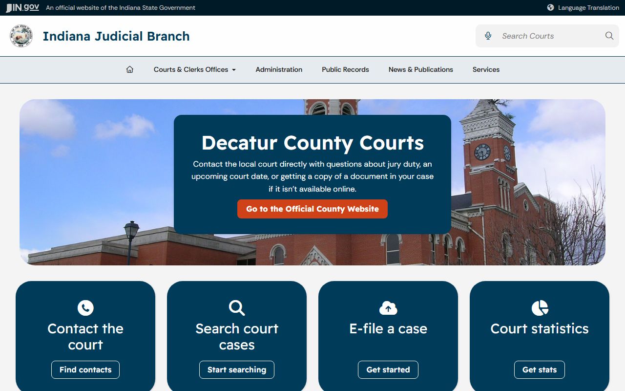Decatur County court records Indiana Judicial Branch local court page
