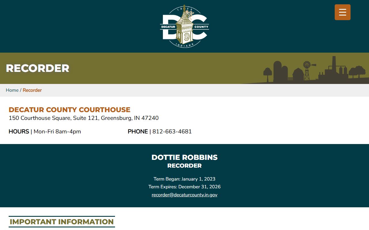 Decatur County probate records and Recorder office for estate-related land records