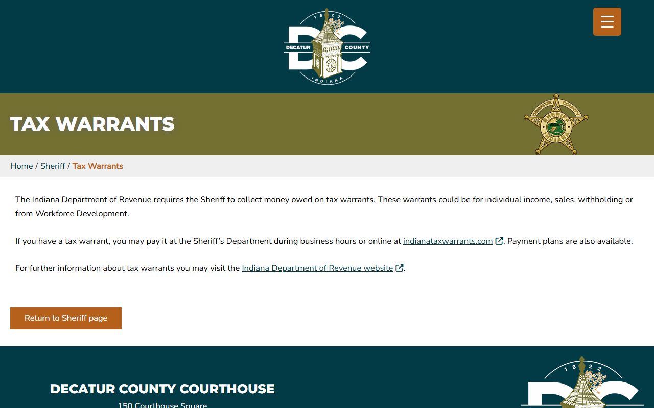 Decatur County warrant records tax warrant page